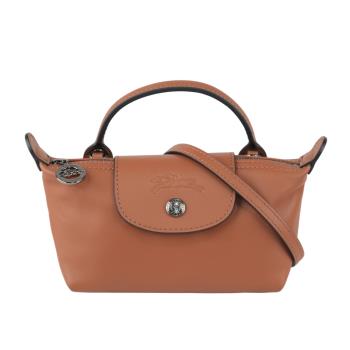二手商品9.2成新 LONGCHAMP Le Pliage Xtra XS 小牛皮迷你二用包(白蘭地酒色)