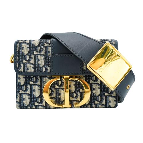 二手品 Dior 30 Montaigne 緹花布面方形斜背包(藍)