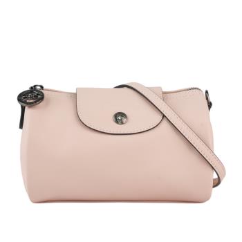 二手商品9.5成新 LONGCHAMP Le Pliage Xtra XS 小牛皮圓筒斜揹包(裸粉色)