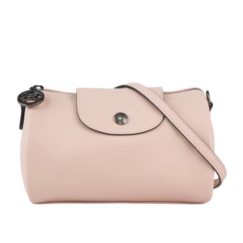 二手商品9.5成新_LONGCHAMP Le Pliage Xtra XS 小牛皮圓筒斜背包(裸粉色)