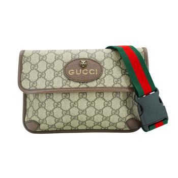 二手品 Gucci GG Supreme 帆布腰包/斜揹包(493930-烏木)