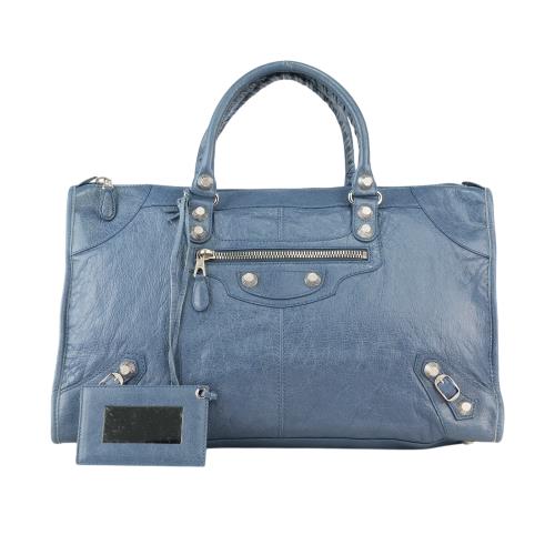 二手商品9.8成新_BALENCIAGA GIANT 12 WORK 銀釦手提機車包(牛仔藍)