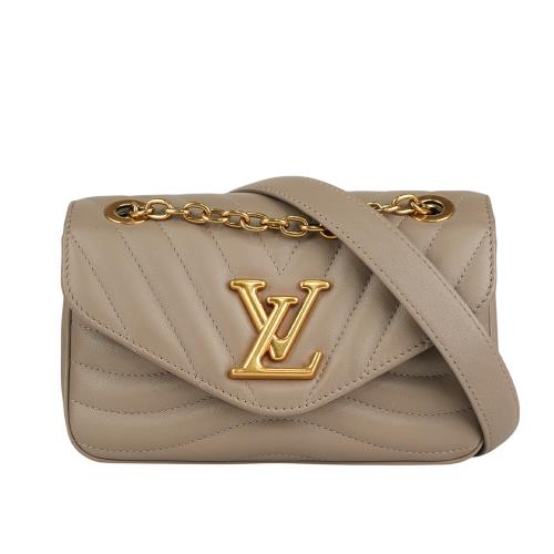 二手商品9成新_LV New Wave PM 縫線牛皮翻蓋二用包(奶茶色)