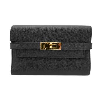 二手品 Hermes Kelly 牛皮金扣中夾 (C刻/黑)