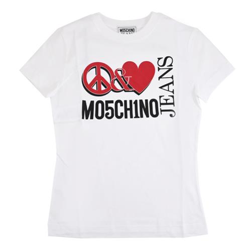 MOSCHINO MO5CH1NO JEANS 燙印標誌棉質短T恤.白
