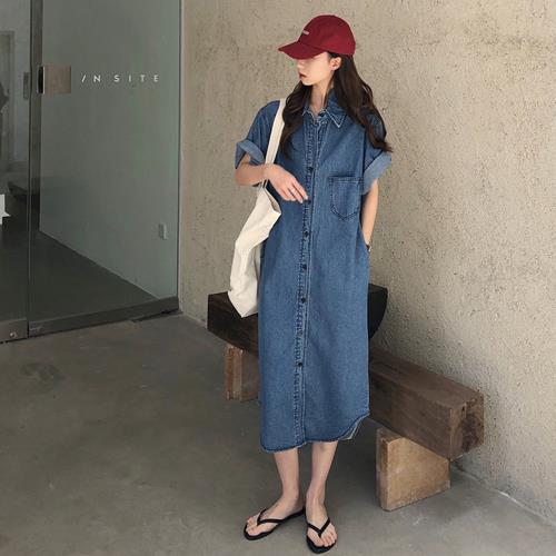 【10衣綾】減齡顯瘦復古氣質牛仔連衣裙洋裝(百搭/透氣/舒適/M-XL/KDDY-6778)