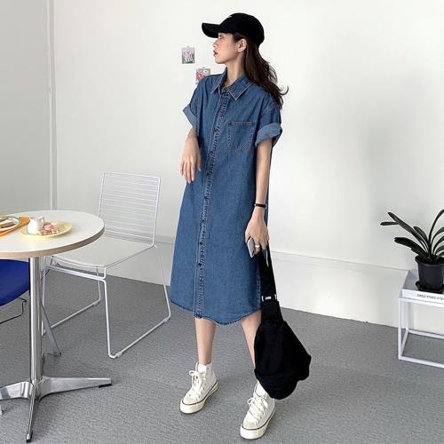 【10衣綾】日系簡約牛仔連衣裙洋裝(百搭/透氣/舒適/M-XL/KDDY-1712)