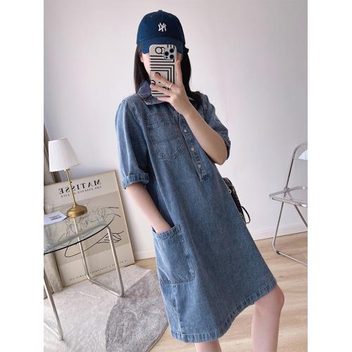 【10衣綾】復古小個子牛仔連衣裙洋裝(百搭/透氣/舒適/M-XL/KDDY-1348)