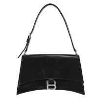 BALENCIAGA 巴黎世家 765734 CRUSH 揉製牛皮單肩背沙漏包.黑