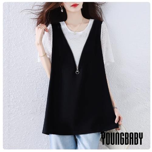 【YOUNGBABY中大碼】白色蕾絲深V領美背蝴蝶結長上衣 中大尺碼女裝