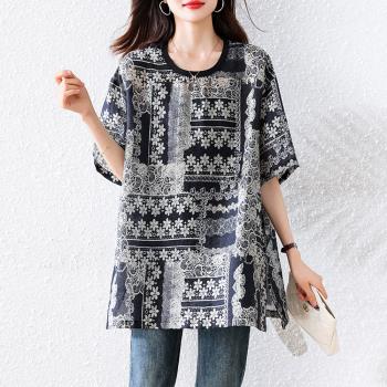 【ALLK 歐楷】新品 幾何印花上衣 黑色(尺寸L-XXL/中大尺碼/涼爽/透氣)