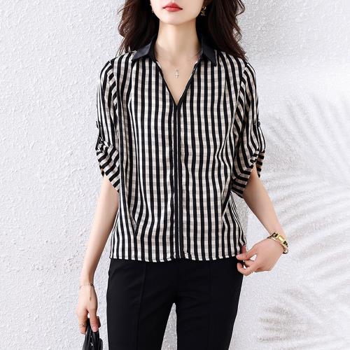 【ALLK 歐楷】新品 V領條紋上衣 圖片色(尺寸L-XXL/中大尺碼/涼爽/透氣)