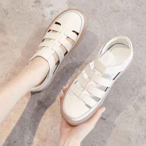 【LN】★牛皮透氣包頭鞋涼鞋(女鞋/舒適/百搭/軟底/半拖鞋)