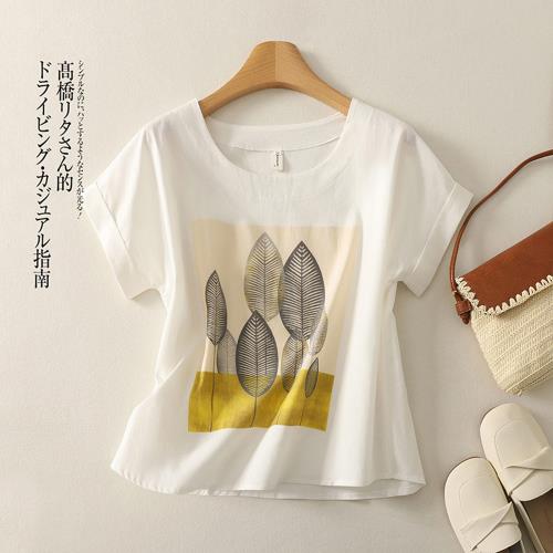 【10衣綾】印花圓領短袖T恤女上衣(透氣/舒適/5色/M-2XL/KDTY-6179)