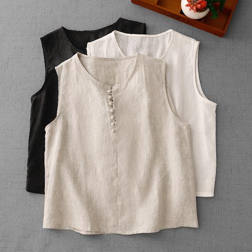 【10衣綾】純色棉麻背心圓領無袖T恤女上衣(透氣/舒適/5色/M-2XL/KDTY-9035)