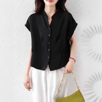 【ALLK 歐楷】新品 小立領上衣 黑色(尺寸L-XXL/中大尺碼/涼爽/透氣)