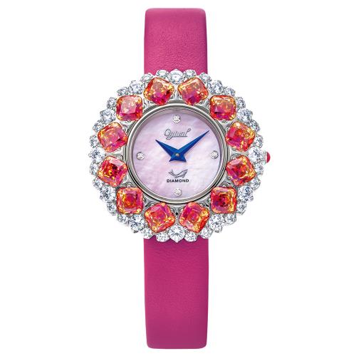 【Ogival 愛其華】禮獻凡爾賽珠寶錶 (380-50DLW) 紅粉晶耀