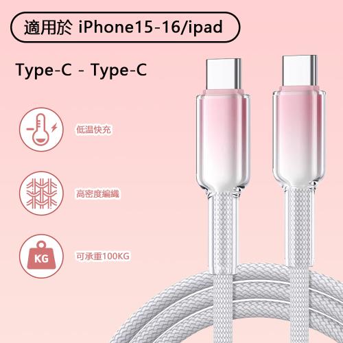 冰晶頭1米 PD60W蘋果快充線彩色编織 C to C (透明馬卡龍充電線 數據線 傳輸線)