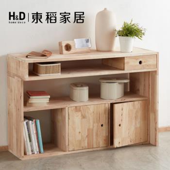 【H&D東稻家居】自然木語系列 - 原木伸縮二合一櫥櫃+書桌 收納櫃 置物櫃 書櫃 L型櫃(DIY自行組裝)