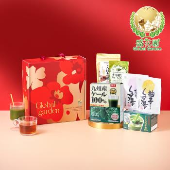 盛花園 日本青汁養生飲禮盒(大):(甘藍青汁/大麥若葉/原味葛粉/柚子葛粉/宇治抹茶粉/牛蒡茶)各1