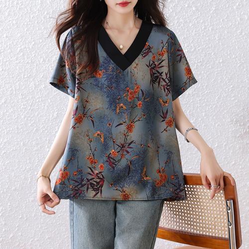 【ALLK 歐楷】新品 V領配色上衣 花色(尺寸L-XXL/中大尺碼/涼爽/透氣)