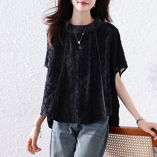 【ALLK 歐楷】新品 蕾絲編織上衣 黑色(尺寸L-XXL/中大尺碼/涼爽/透氣)