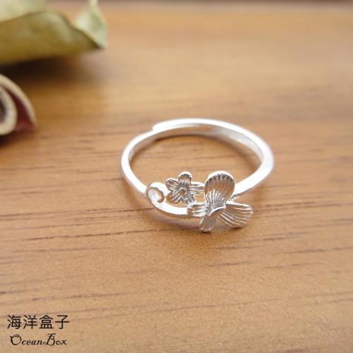 【海洋盒子】氣質蝶戀花S990足銀純銀戒指.可調整戒圍
