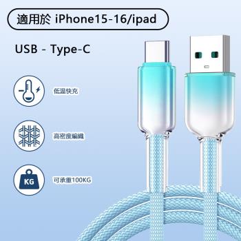 冰晶頭彩色編織 USB to TYPE-C 120W 1.5M快充線(透明馬卡龍充電線 數據線 傳輸線)