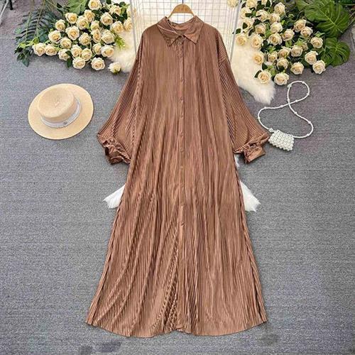 【KEITH-WILL歐風】現貨韓國三宅頂極簡約壓褶優雅長袖洋裝(中大尺碼/皺褶衣)