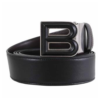 BALLY 6308809 BOLD 金屬皮革B釦牛皮雙面雙色皮帶.黑/深咖