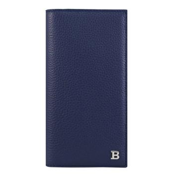 BALLY 6310106 BALIRO 金屬B LOGO荔枝牛皮零錢長夾.深淵藍