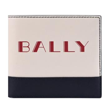 BALLY 6308383 BIFOLD 燙印LOGO撞色牛皮8卡短夾.白/深藍