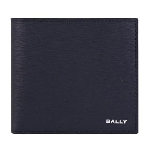 BALLY 6305076 CRS BIFOLD 燙銀LOGO波紋皮革8卡短夾.午夜藍