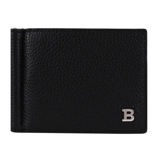 BALLY 6306258 BALMERR 金屬B LOGO荔枝牛皮8卡短夾.黑