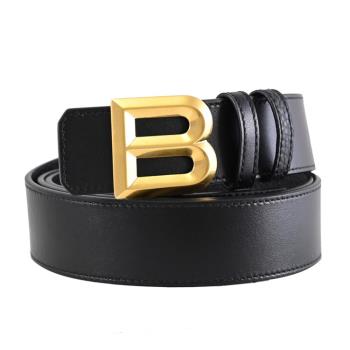 BALLY 6308182 BOLD 經典金屬B釦雙面牛皮革皮帶.黑/金釦