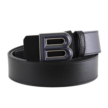 BALLY 6308796 BOLD 經典金屬皮革B釦雙麵皮帶.黑/深藍