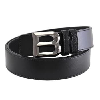 BALLY 6308184 BOLD 經典金屬B釦雙面牛皮革皮帶.黑/銀釦