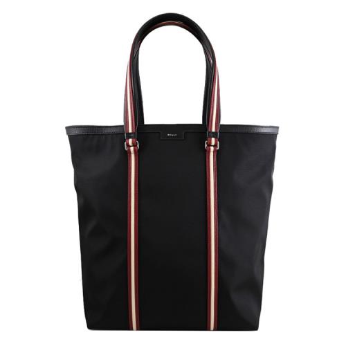 BALLY 6307008 CODE 燙銀LOGO尼龍皮飾直式大托特包.黑