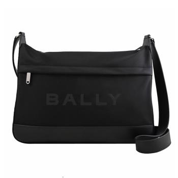 BALLY 6308536 BAR MESSENGER 燙印LOGO尼龍皮飾大斜揹包.黑