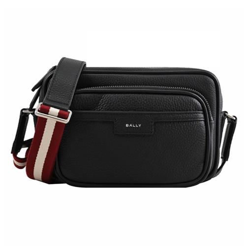 BALLY 6306473 CODE 燙銀LOGO織帶款前口袋斜背相機包.黑