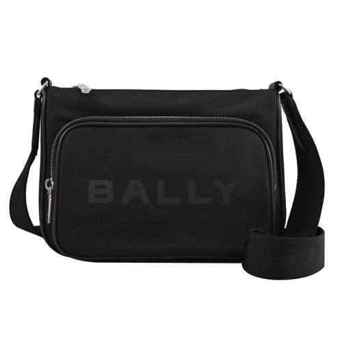 BALLY 6308444 BAR CROSSBODY 燙印LOGO尼龍皮飾斜背包.黑