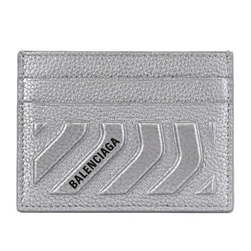 BALENCIAGA 巴黎世家 693547 燙印LOGO荔枝牛皮隨身卡夾.銀
