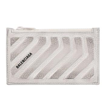 BALENCIAGA 巴黎世家 663714 燙印LOGO荔枝牛皮零錢卡包.刷舊白