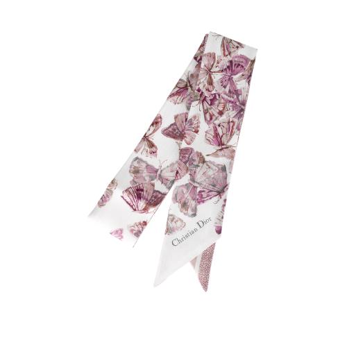 DIOR Camo Papillon Mitzah 蝴蝶圖案Twilly/絲巾(白色/淡粉色)
