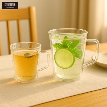 買一送一【仙德曼SADOMAIN】雙層玻璃錘紋茶杯350ml／2入組