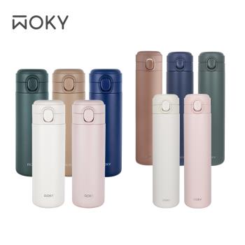 超值二入組【WOKY 沃廚】輕量輕芯鈦瓷易潔層彈蓋保溫瓶450ml+600ml