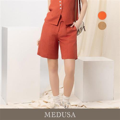 現貨【MEDUSA 曼度莎】涼感雙釦亞麻寬口短褲 - 2色（M-XL）｜女休閒短褲 涼感亞麻 寬口設計