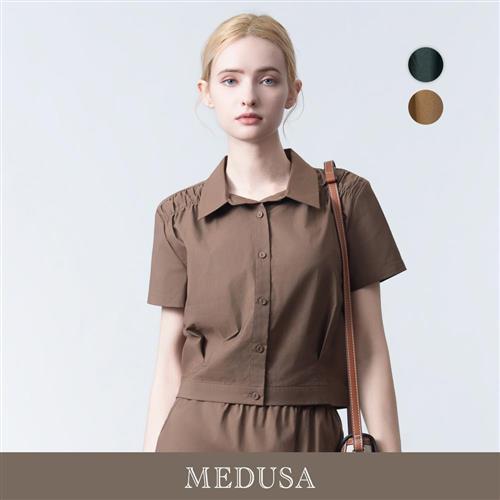現貨【MEDUSA 曼度莎】素雅棉質抓皺短袖襯衫 - 2色（M-XL）｜女短袖上衣 女休閒上衣 簡約穿搭