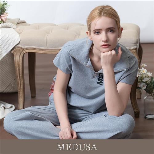 現貨【MEDUSA 曼度莎】MEDUSA 灰色翻領運動風抽繩上衣（M-XL）｜女休閒上衣 女T恤 女運動上衣