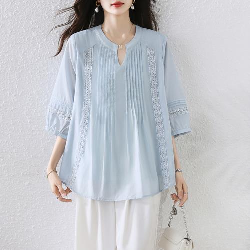 【ALLK 歐楷】新品 刺繡打褶上衣 圖片色(尺寸L-XXL/中大尺碼/涼爽/透氣)